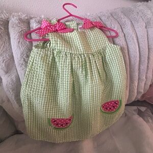 Rare Editions Green Gingham Dress with Pink Accents